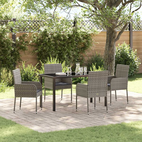 vidaXL Garten Essgruppe mit Kissen 5 pcs Grau Poly-Rattan