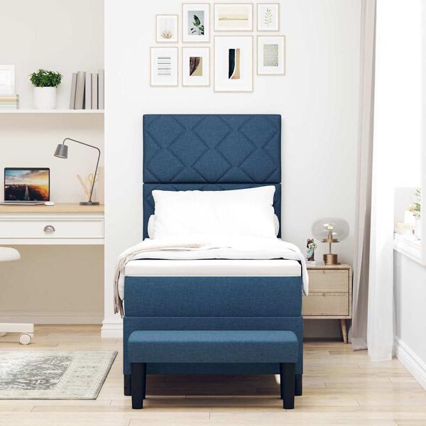 vidaXL Boxspringbett mit Matratze mit Kopfteil Blau 80 x 200 cm Stoff