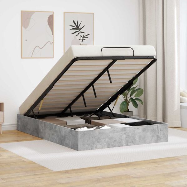 vidaXL Ottoman Bettgestell Beton Grau 135 x 190 cm Holzwerkstoff