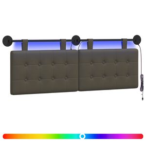 vidaXL H&auml;ngendes Kopfteil Mit LED Licht Grau Kunstleder