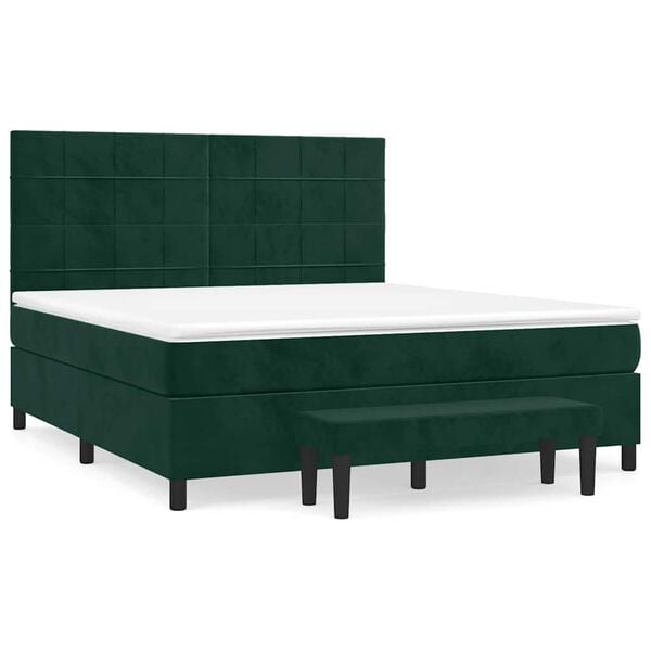 vidaXL Boxspringbett mit Matratze Dunkelgr&uuml;n 180x200 cm Samt