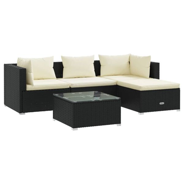 vidaXL 5-tlg. Garten-Lounge-Set mit Kissen Poly Rattan Schwarz