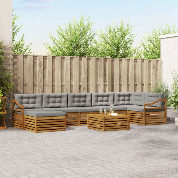 vidaXL Outdoor-Sofagarnitur mit Kissen 8 pcs Nat&uuml;rlich und Hellgrau