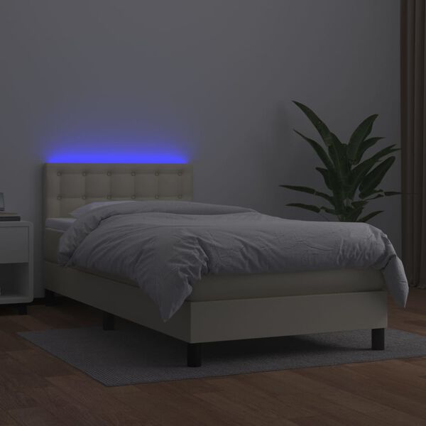 vidaXL Boxspringbett mit Matratze & LED Creme 90x200 cm Kunstleder