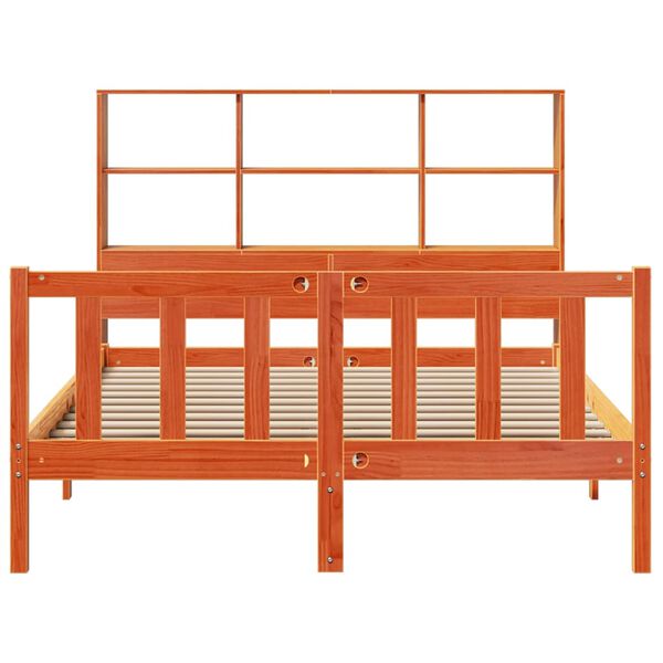 vidaXL Massivholzbett mit Regal ohne Matratze Wachsbraun 140x190 cm