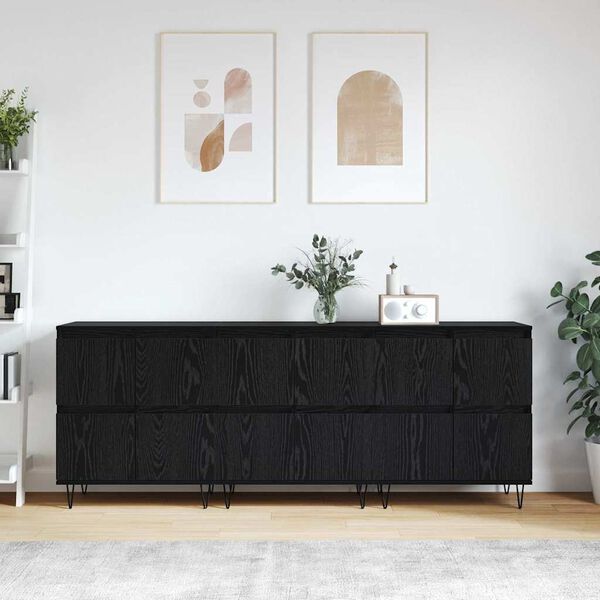 vidaXL Sideboards 3 pcs Schwarz Eichen-Optik 180 x 35 x 70 cm