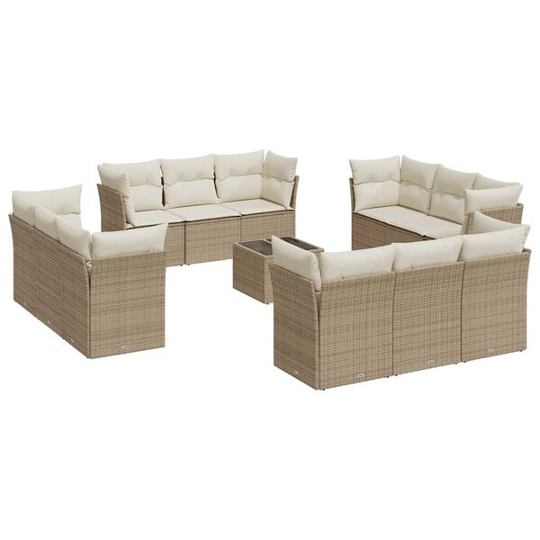 vidaXL 13-tlg. Garten-Sofagarnitur mit Kissen Beige Poly Rattan