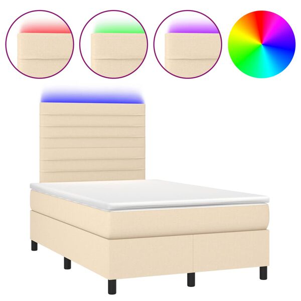 vidaXL Boxspringbett mit Matratze & LED Creme 120x190 cm Stoff