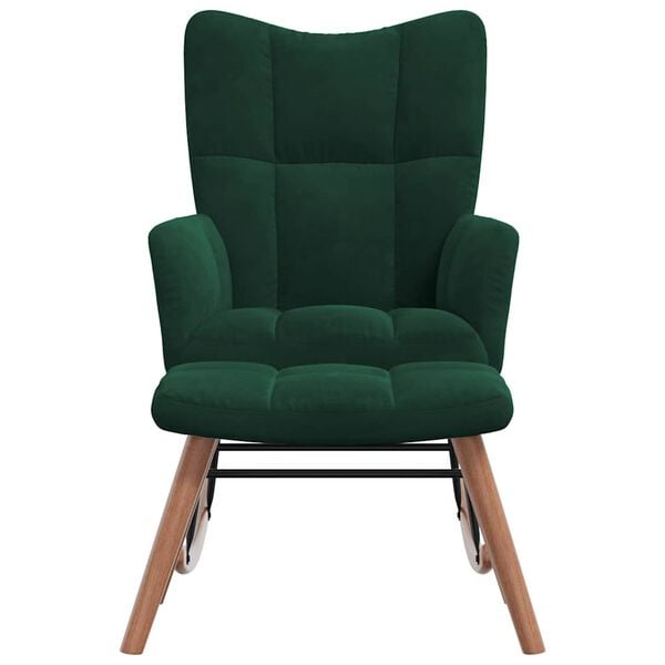 vidaXL Schaukelstuhl mit Hocker Samt Dunkelgr&uuml;n