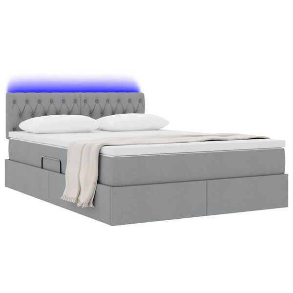 vidaXL Bett mit Stauraum und LED mit LED Hellgrau 140 x 190 cm Stoff