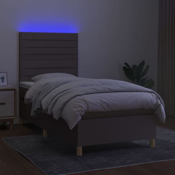 vidaXL Boxspringbett mit Matratze & LED Taupe 90x200 cm Stoff