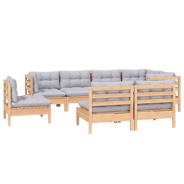 vidaXL 8-tlg. Garten-Lounge-Set mit Grauen Kissen Kiefer Massivholz