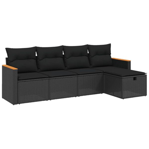 vidaXL 5-tlg. Garten-Sofagarnitur mit Kissen Schwarz Poly Rattan