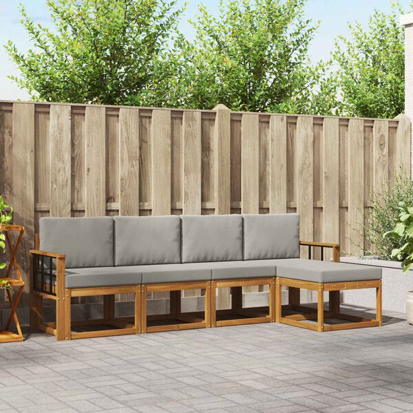 vidaXL Outdoor-Sofagarnitur mit Kissen 5 pcs Nat&uuml;rlich und Hellgrau