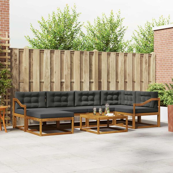 vidaXL Outdoor-Sofagarnitur mit Kissen 7 pcs Natur und Anthrazit