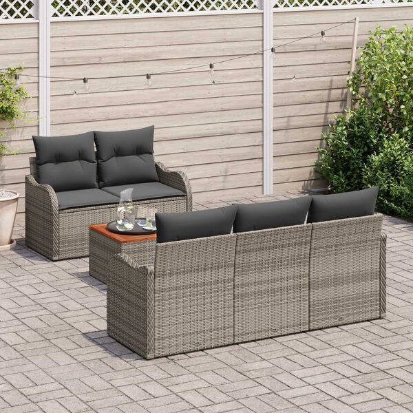 vidaXL Garten-Sofa-Set mit Kissen mit Speicher mit Kissen 6 pcs Grau