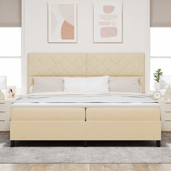 vidaXL Boxspringbett mit Matratze mit LED Creme 200 x 200 cm Stoff