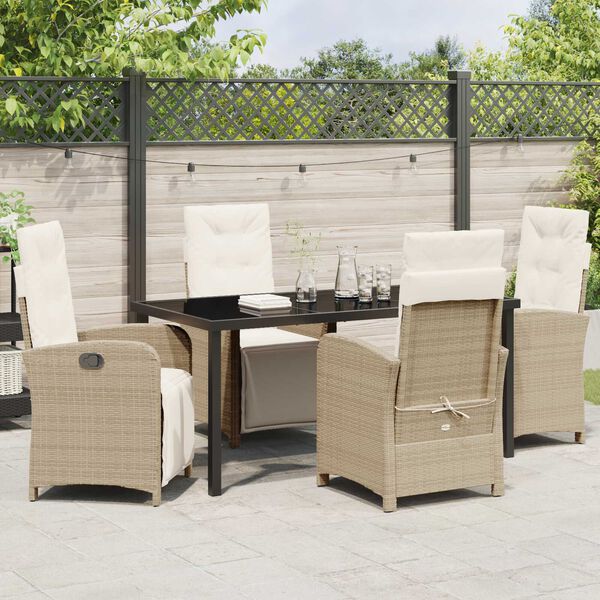 vidaXL Garten Essgruppe mit Kissen 5 pcs Beige Poly-Rattan