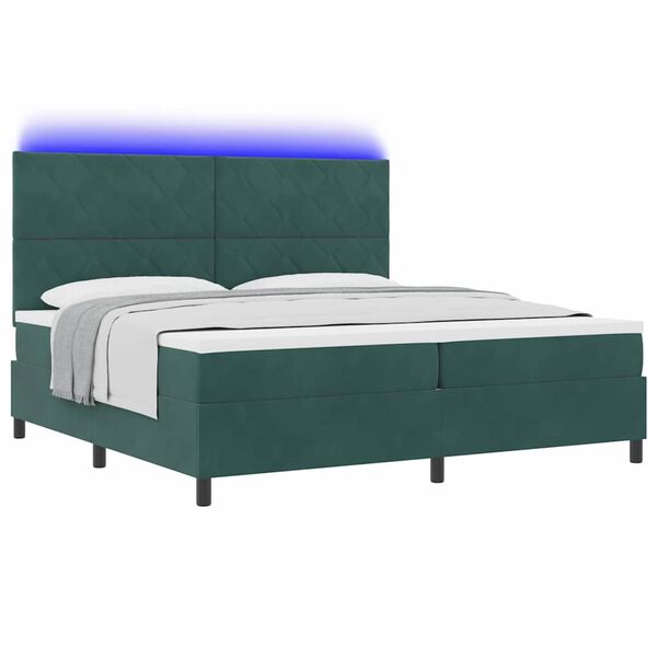 vidaXL LED Boxspringbett mit Matratze Dunkelgr&uuml;n 200 x 200 cm Stoff