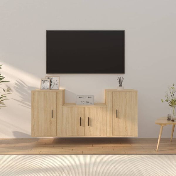 vidaXL 3-tlg. TV-Schrank-Set Sonoma-Eiche Holzwerkstoff