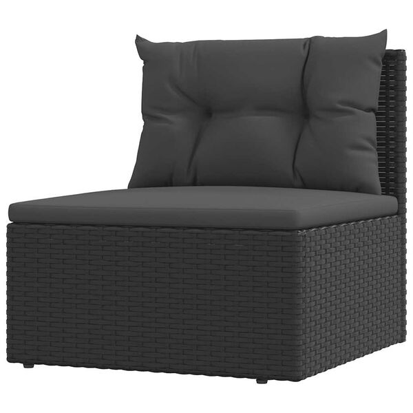 vidaXL Garten-Mittelsofa mit Kissen Schwarz Poly Rattan