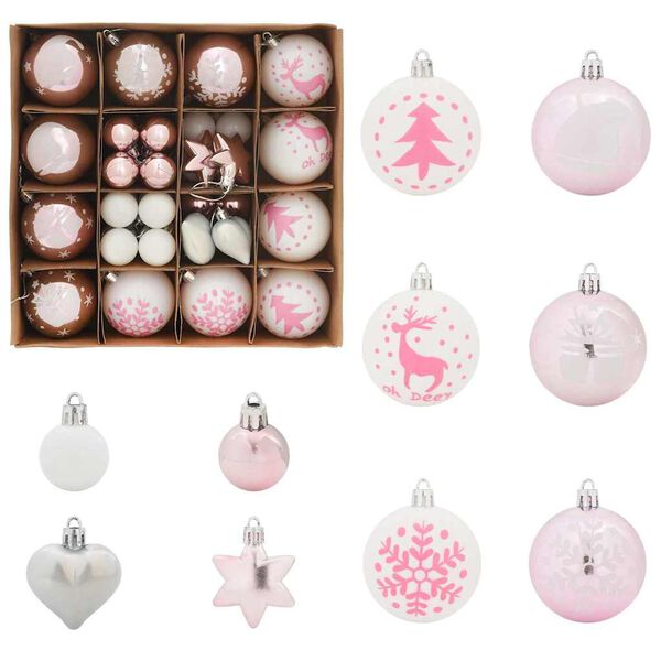 vidaXL Weihnachtskugel-Set 40 pcs Weiß und Rosa Kunststoff