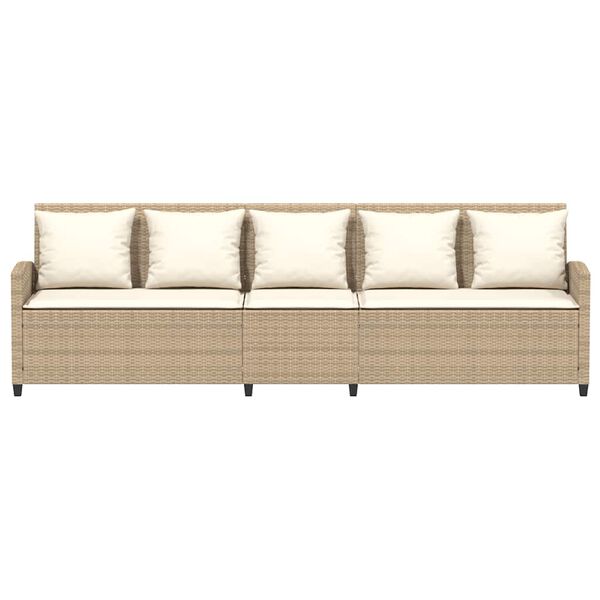 vidaXL Gartensofa 5-Sitzer mit Kissen Beige Poly Rattan