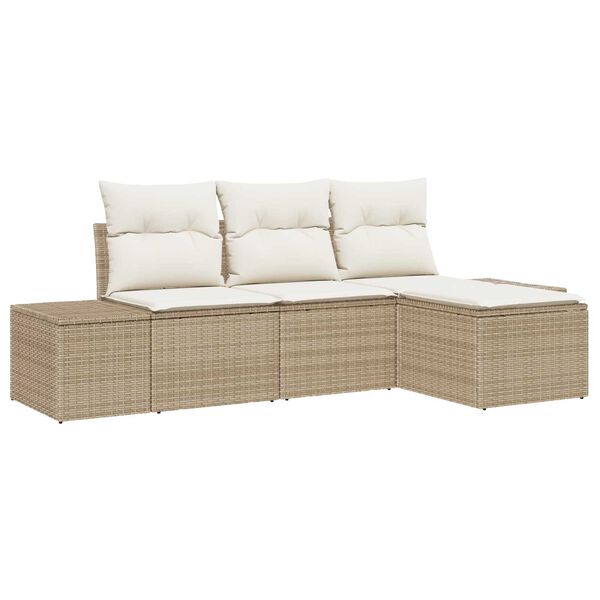 vidaXL Sofa Set mit Kissen 4 pcs Beige Poly Rattan