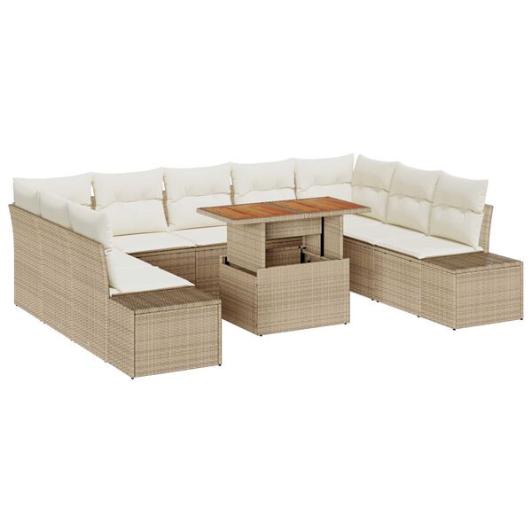 vidaXL Garten-Sofa-Set mit Speicher 10 pcs Beige Poly Rattan