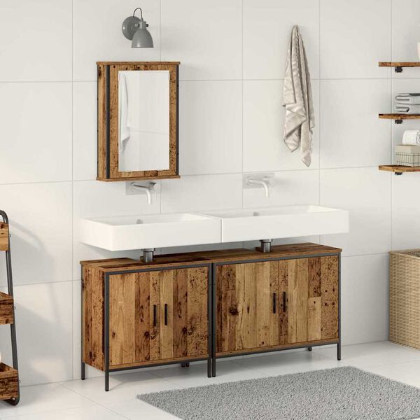 vidaXL Badezimmer Waschbeckenm&ouml;bel mit Regal 3 pcs Braun Holzwerkstoff