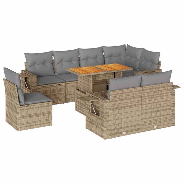 vidaXL 9-tlg. Garten-Sofagarnitur mit Kissen Beige Poly Rattan