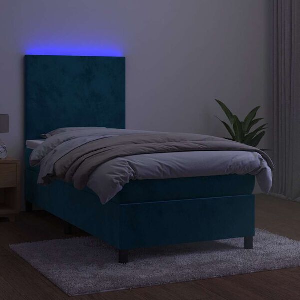 vidaXL Boxspringbett mit Matratze & LED Dunkelblau 90x190 cm Samt