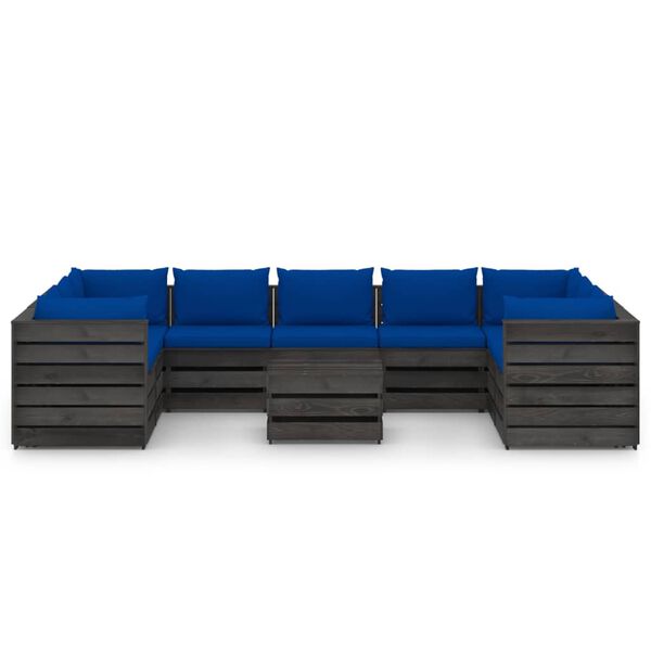 vidaXL 10-tlg. Garten-Lounge-Set mit Kissen Grau Impr&auml;gniertes Holz