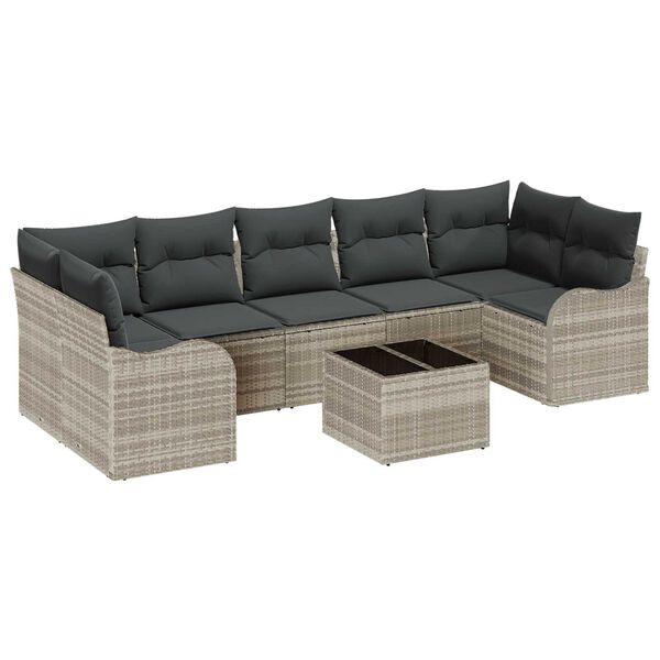 vidaXL Garten-Sofa-Set mit Kissen 8 pcs Hellgrau und Dunkelgrau