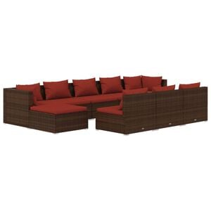 vidaXL 10-tlg. Garten-Lounge-Set mit Kissen Braun Poly Rattan