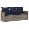 vidaXL 3-teiliges Gartensofa-Set mit Kissen, grau, Polyrattan