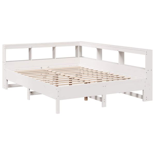 vidaXL Massivholzbett mit Regal ohne Matratze Wei&szlig; 150x200 cm Kiefer