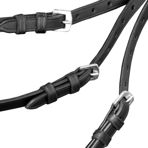 Leder Trense Trensenzaum mit Z&uuml;geln und Gebi&szlig; schwarz Pony