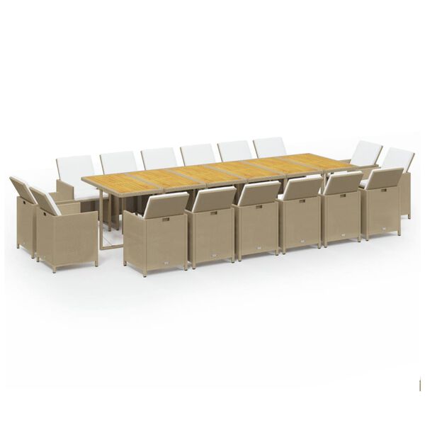 vidaXL 17-tlg. Garten-Essgruppe mit Kissen Poly Rattan Beige