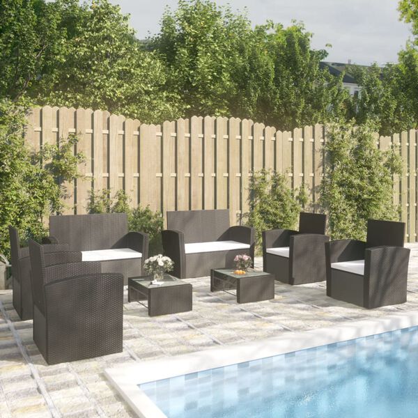 vidaXL 8-tlg. Garten-Lounge-Set mit Kissen Poly Rattan Schwarz