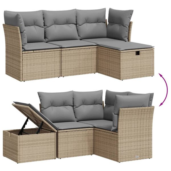 vidaXL 4-tlg. Garten-Sofagarnitur mit Kissen Beigemischung Poly Rattan