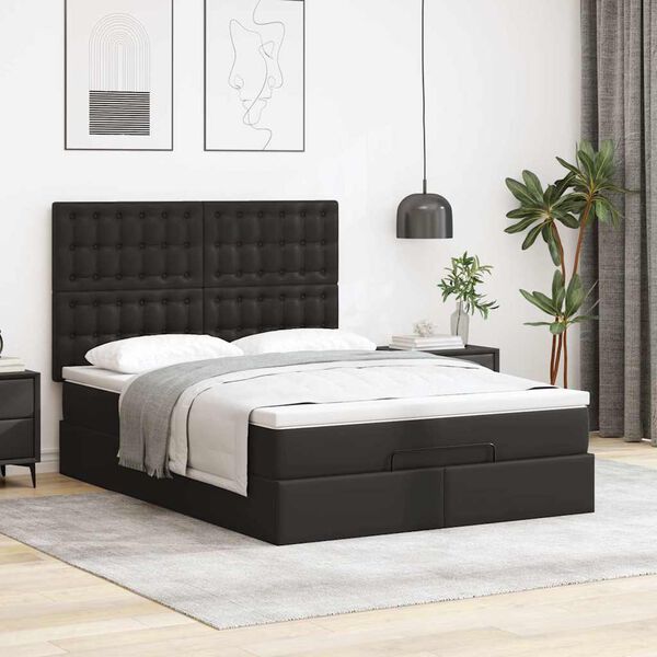 vidaXL Ottoman-Bett mit Matratze & LEDs Schwarz 140x200 cm Kunstleder