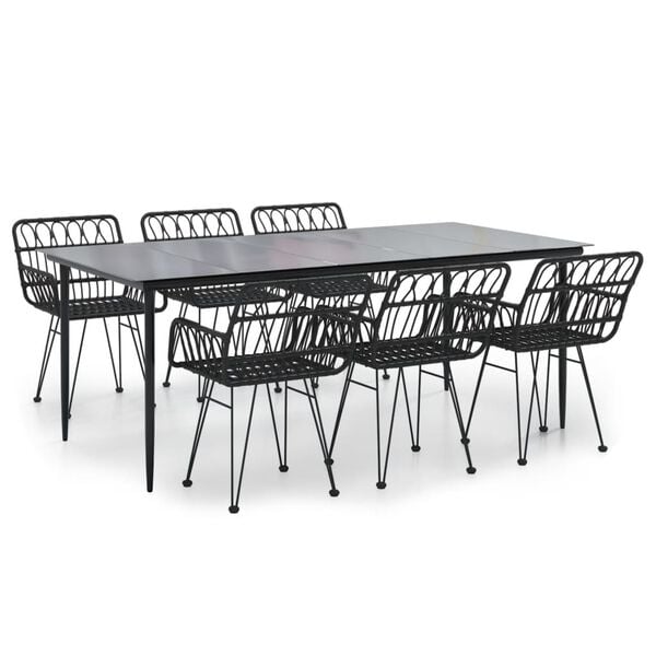 vidaXL 7-tlg. Garten-Essgruppe Schwarz Poly Rattan