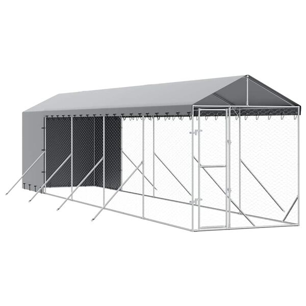 vidaXL Outdoor-Hundezwinger mit Dach Silbern 2x10x2,5 m Stahl Verzinkt