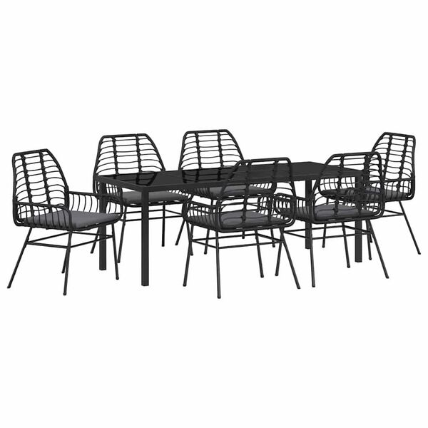 vidaXL Garten Essgruppe 7 pcs Schwarz Poly-Rattan