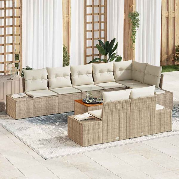 vidaXL Gartensofa-set mit Kissen 9 pcs Beige Poly-Rattan