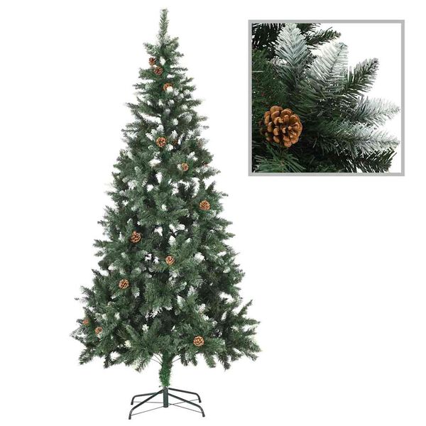 vidaXL K&uuml;nstlicher Weihnachtsbaum mit Beleuchtung Kugeln Zapfen 210 cm