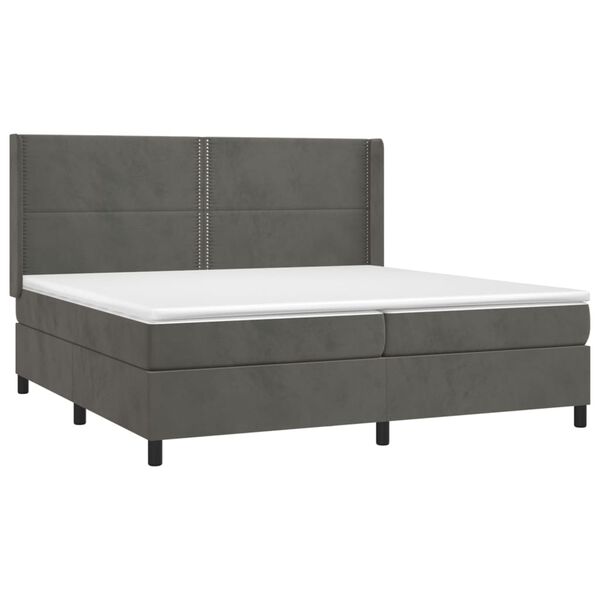 vidaXL Boxspringbett mit Matratze & LED Dunkelgrau 200x200 cm Samt