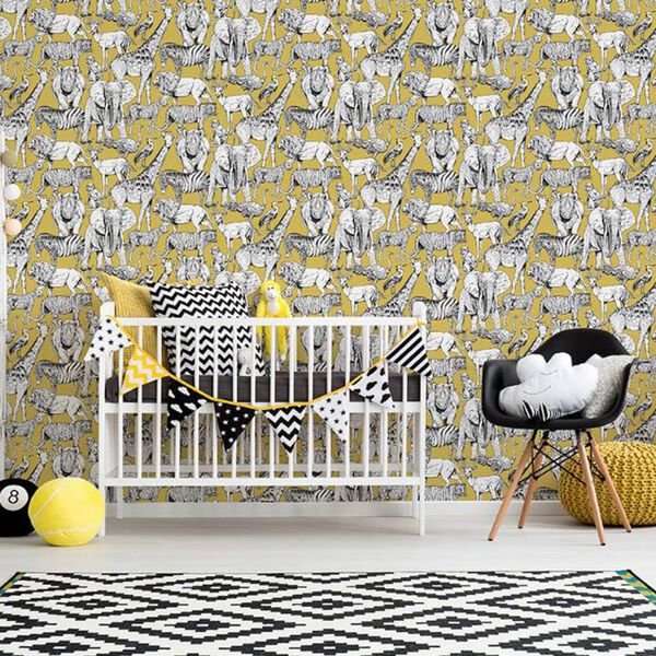 Kids at Home Tapete Jungle Animals Jaune Ockergelb