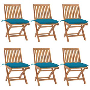 vidaXL Klappbare Gartenst&uuml;hle mit Kissen 6 Stk. Massivholz Teak